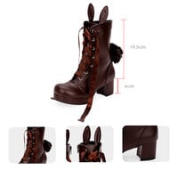 Original hand-made custom new  boots cute rabbit ears with hair ball princess booties - Thumbnail 1