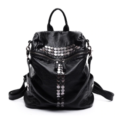 Black leather studded rivet backpack