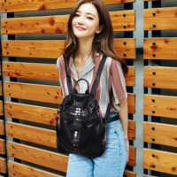 Black Leather Studded Rivet Backpack - Thumbnail 1