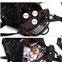 Black Leather Studded Rivet Backpack - Thumbnail 3