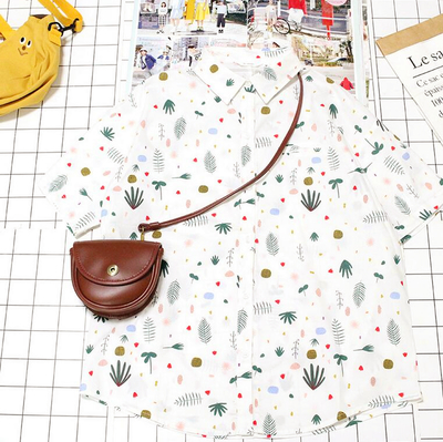 Leaves Plant Floral Print Short Sleeve Shirt