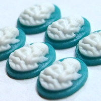 6 of 14x10 mm Small Thinking Cherub or Angel in Clouds Cameos White over Aqua Blue - Thumbnail 3
