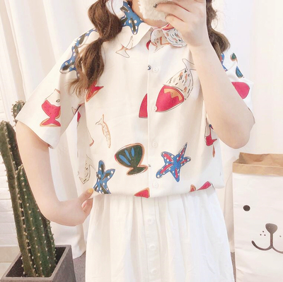 Cute Starfish Shell Print Blouse Shirt
