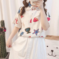 Cute Starfish Shell Print Blouse Shirt - Thumbnail 3