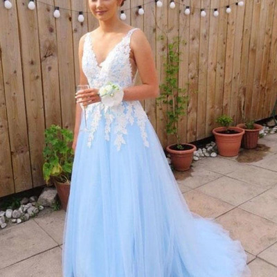Skyblue prom dresses,tulle prom dress,elegant prom dresses,15