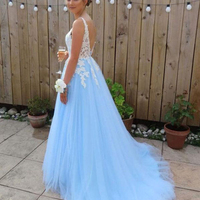 SkyBlue Prom Dresses,Tulle Prom Dress,Elegant Prom Dresses,15 - Thumbnail 1
