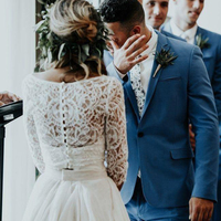 Two Piece Wedding Dress with Sleeves,Long OutDoor Wedding Dress,16 - Thumbnail 2