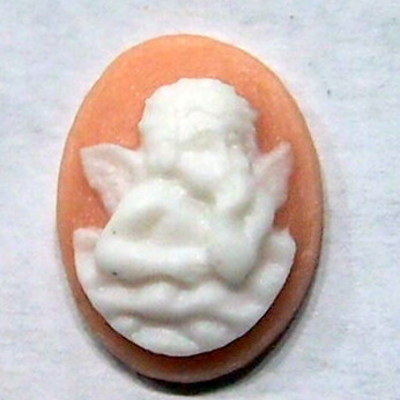 6 of 14x10 mm small thinking cherub or angel in clouds cameos white over tan too cute