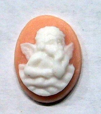 6 of 14x10 mm Small Thinking Cherub or Angel in Clouds Cameos White over Tan Too Cute