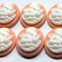 6 of 14x10 mm Small Thinking Cherub or Angel in Clouds Cameos White over Tan Too Cute - Thumbnail 2
