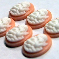 6 of 14x10 mm Small Thinking Cherub or Angel in Clouds Cameos White over Tan Too Cute - Thumbnail 3