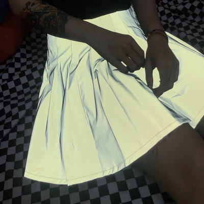 New reflective skirt zippered pleated skirt