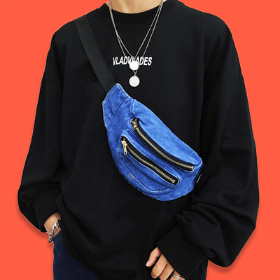 Free shipping-90s denim bum bag - Thumbnail 4
