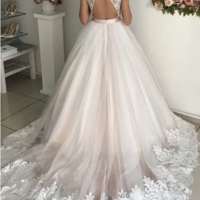 Deep V Neck Sleeveless Backless Wedding Dresses Lace Appliques Bridal Gown,17 - Thumbnail 1