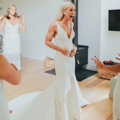 White v neck sleeveless satin wedding dresses mermaid bridal dresses,18 - Thumbnail 5