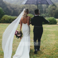 White V Neck Sleeveless Satin Wedding Dresses Mermaid Bridal Dresses,18 - Thumbnail 1