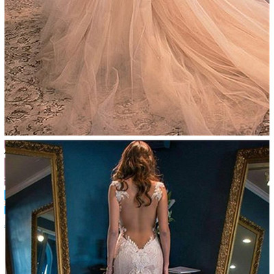 Glamorous sleeveless lace appliques wedding dress mermaid tulle bridal dresses wedding gowns,22 - Thumbnail 5