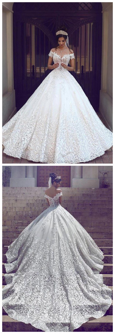 New Off-the-shoulder wedding gowns Short Sleeve ball gowns Wedding Dress Lace On Sale,23