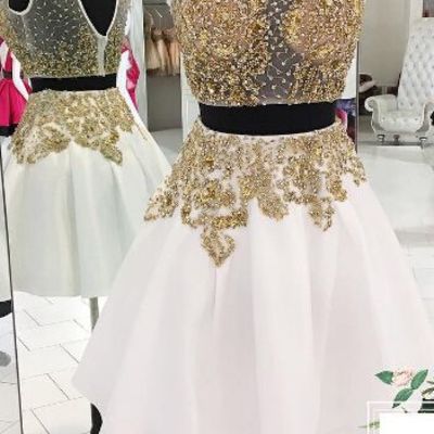 White homecoming dress,2 piece homecoming dresses,beading homecoming gowns,short prom gown,sweet 16 dress,homecoming dress,2 pieces cocktail dress,24