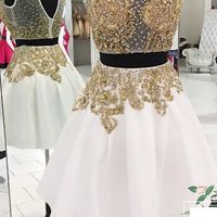 White Homecoming Dress,2 Piece Homecoming Dresses,Beading Homecoming Gowns,Short Prom Gown,Sweet 16 Dress,Homecoming Dress,2 pieces Cocktail Dress,24 - Thumbnail 1