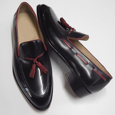 Handmade black color leather loafer slipper dress men's fashion tussles shoes - Thumbnail 4