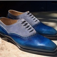 Handmade Men's Blue Gray Suede Leather Shoes, Lace Up Stylish Derby Brogue Dress Formal Shoes - Thumbnail 1