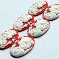 6 of 25X18 mm Young Girl Cameos Bow & Bird, Left and Right Facing White over Red, Paired Settings - Thumbnail 1