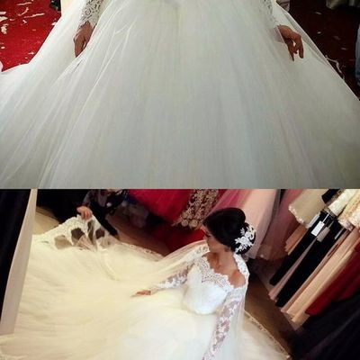 Elegant off the shoulder wedding dresses ball gowns long sleeves，28 - Thumbnail 5