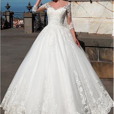 Wonderful tulle & organza v-neck neckline ball gown wedding dresses with lace appliques,34 - Thumbnail 5