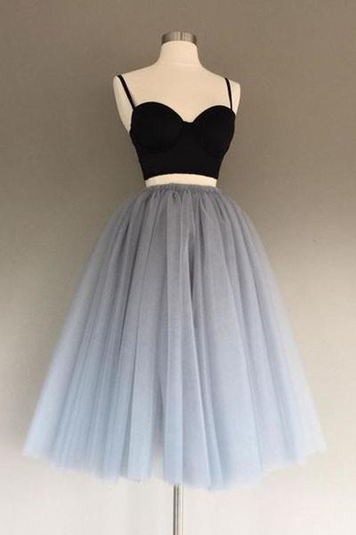 Gray Tulle Charming A-Line Two-Piece Short Homecoming Dress,38