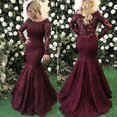 Mermaid Long Sleeves Mother of the Bride Dresses with Lace