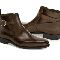 Handmade Men's Brown Boot Dress Leather Jodhpurs Strap Ankle High Boot - Thumbnail 1