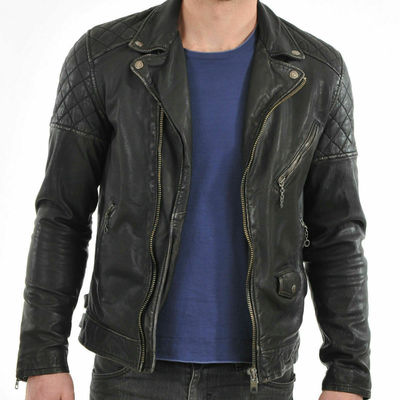 Men's genuine lambskin real leather jacket black slim fit biker motorcycle jacket - Thumbnail 5