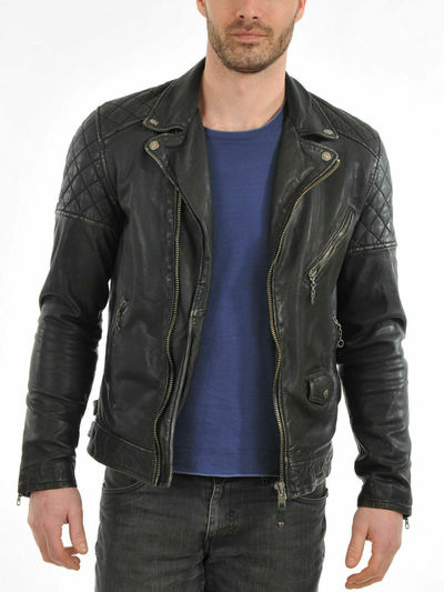Men's Genuine Lambskin Real Leather Jacket Black Slim fit Biker Motorcycle jacket