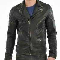 Men's Genuine Lambskin Real Leather Jacket Black Slim fit Biker Motorcycle jacket - Thumbnail 1