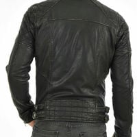 Men's Genuine Lambskin Real Leather Jacket Black Slim fit Biker Motorcycle jacket - Thumbnail 2