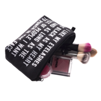 Pretty in Black Letter Print Makeup Cosmetic Bag Pouch  - Thumbnail 2