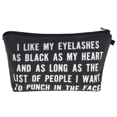 Pretty in Black Letter Print Makeup Cosmetic Bag Pouch 