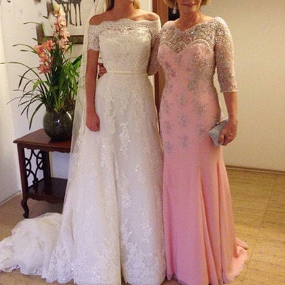 Mermaid half sleeves mother of the bride dresses with appliques - Thumbnail 5