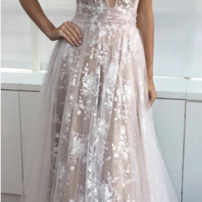 2019 a-line deep v-neck tulle lace appliques floor-length long sexy party prom dress,47