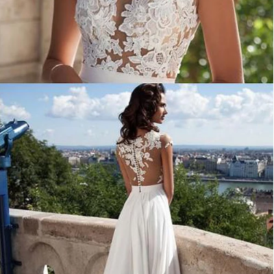 2020 long top lace appliques side slit chiffon cheap party evening prom dresses,48 - Thumbnail 5