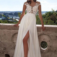 2020 Long Top lace Appliques Side Slit Chiffon Cheap Party Evening Prom Dresses,48 - Thumbnail 1