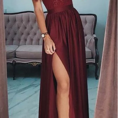 2019 a-line spaghetti straps side split cheap modest long party prom dresses,evening dress, 51