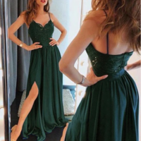 2019 A-Line Spaghetti Straps Side Split Cheap Modest Long Party Prom Dresses,evening dress, 51 - Thumbnail 2