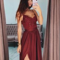 2019 A-Line Spaghetti Straps Side Split Cheap Modest Long Party Prom Dresses,evening dress, 51 - Thumbnail 3
