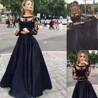 Long Black Lace Long Sleeve Elegant Custom Party Evening Prom Dresses,55 - Thumbnail 1