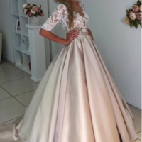 2019 Charming New Arrival Half Sleeves Lace Top Soft Beautiful Simple Wedding Dress,58 - Thumbnail 1