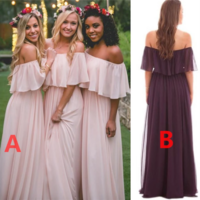 Off Shoulder Chiffon Cheap Popular New Simple Bridesmaid Dress, dress for wedding guest ,60 - Thumbnail 1