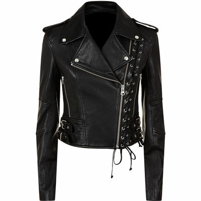 Women's black slim fit moto biker style fashion real leather jackets