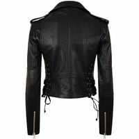 Women's Black Slim Fit Moto Biker Style fashion Real Leather Jackets - Thumbnail 2